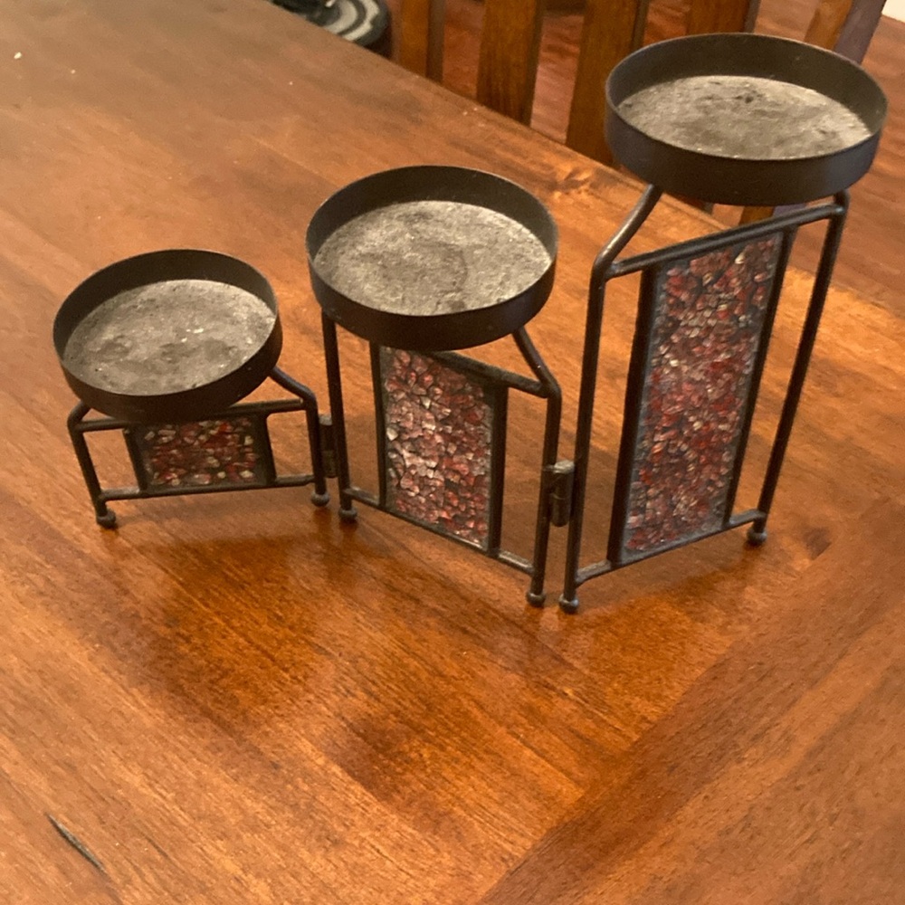 Elegant stained glass 3 tier candle Holder Set..